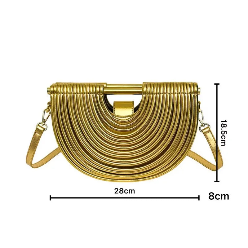 Handbags for Women. New Gold Luxury Designer Brand Handwoven Noodle Bags Rope Knotted Pulled Half Moon Silver Evening Clutch