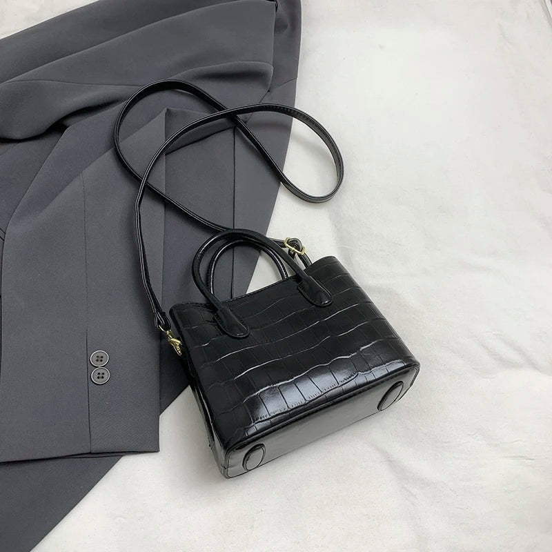 Classic Handbag Women's Bag Black Crocodile Pattern Crossbody Bag Female Pu Leather Commute Bag Top Brand Small Shoulder Bag