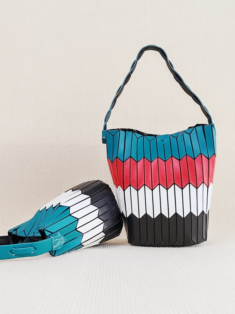 Large Capacity Geometric Diamond Work Bag Handheld Basket Bucket Bag Summer Handbag Women's Single Shoulder Underarm Bag