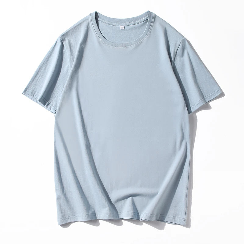 Men's Solid Color Round Neck Cotton Short Sleeved T-shirt Summer Comfortable Top