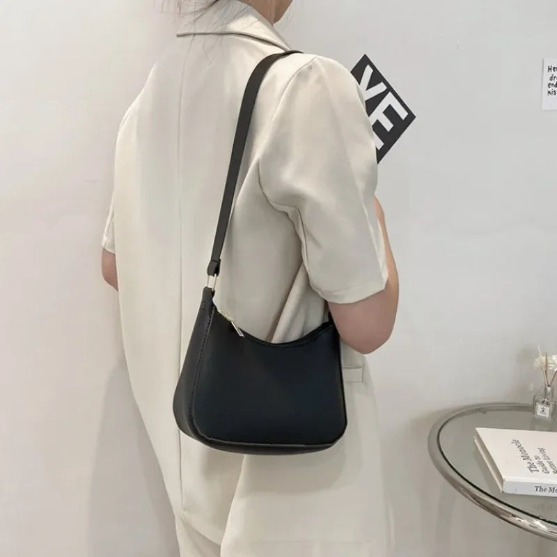 New Women's Fashion Handbags Retro Solid Color PU Leather Shoulder Underarm Bag Casual Women Hobos Handbags