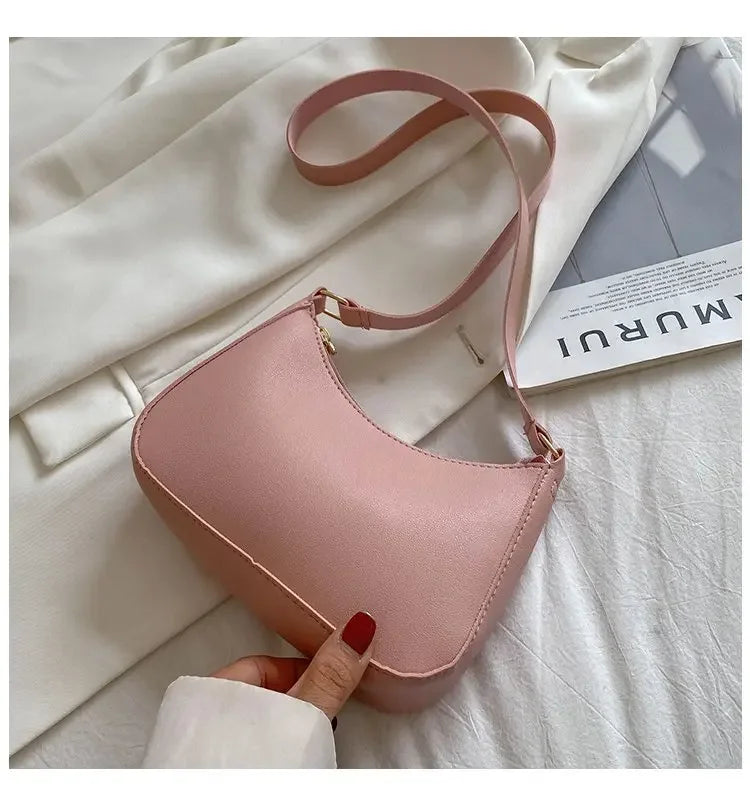 New Women's Fashion Handbags Retro Solid Color PU Leather Shoulder Underarm Bag Casual Women Hobos Handbags