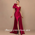 Flowers Red Prom Dresses Trumpet Party Dress Split Evening Dress One Shoulder with Pleats Formal vestido de fiesta Customized