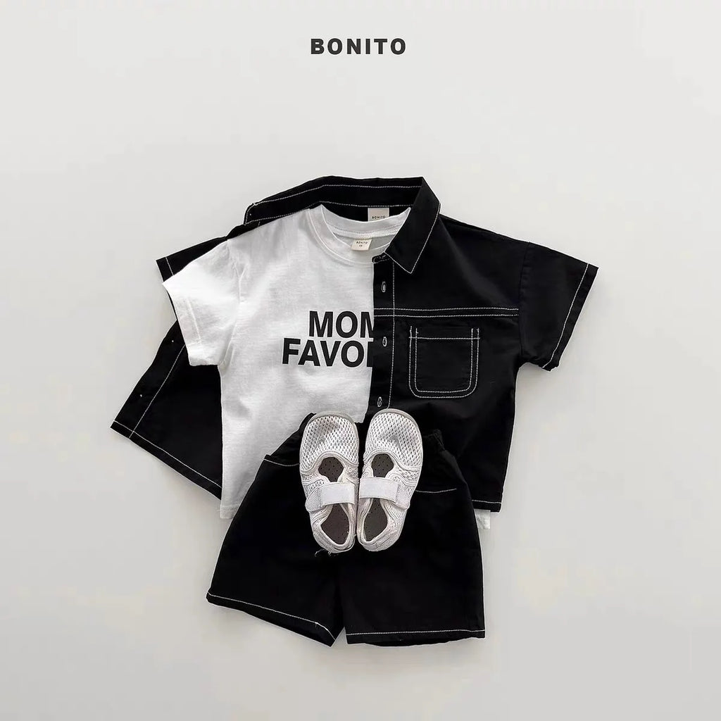 Childrens Clothing for Infants and Toddlers Boys and Girls 2026 New Denim Shirt and Shorts Set Fashionable Summer Two-piece Set