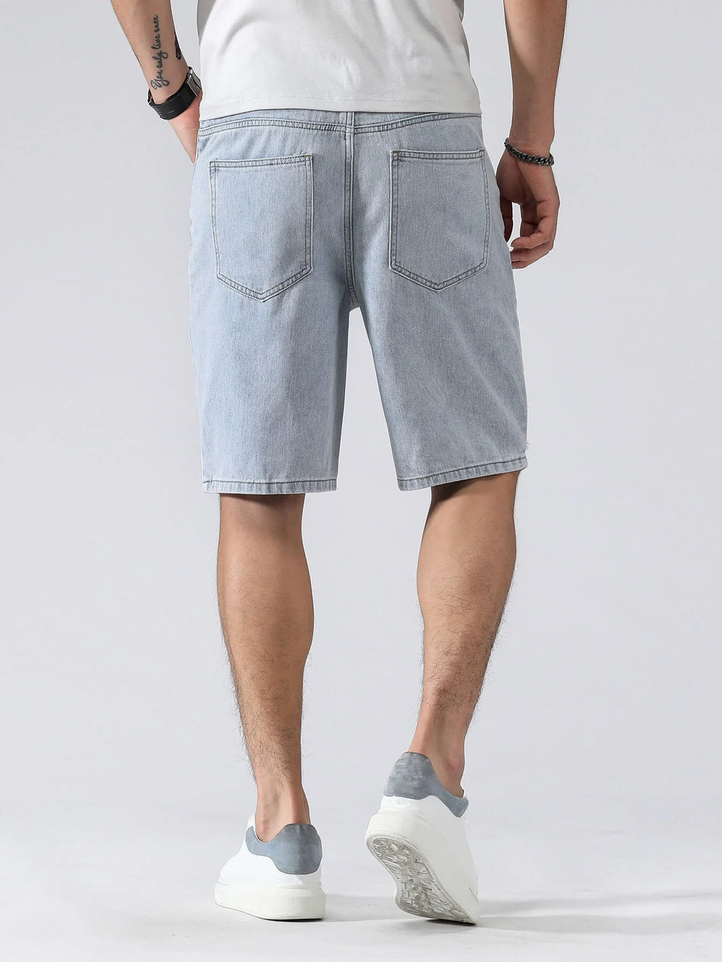Men Summer Stretchy Denim Shorts Jeans For Men Streetwear Letter Ripped Knee length Baggy Comfort Cargo Casual Shorts Pants Jean