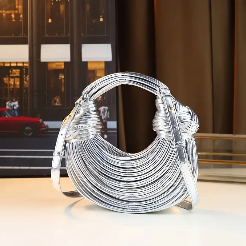 Handbags for Women 2025 New Gold Luxury Designer Brand Handwoven Noodle Bags Rope Knotted Pulled Hobo Silver Evening Clutch Chic