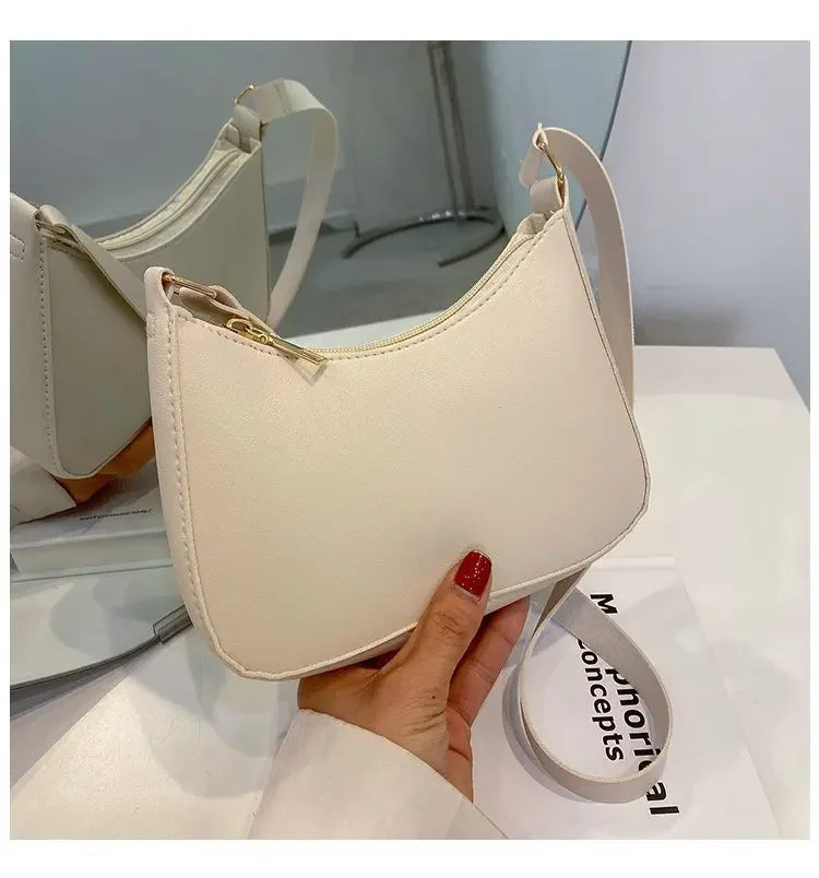 New Women's Fashion Handbags Retro Solid Color PU Leather Shoulder Underarm Bag Casual Women Hobos Handbags