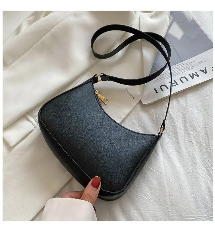 New Women's Fashion Handbags Retro Solid Color PU Leather Shoulder Underarm Bag Casual Women Hobos Handbags