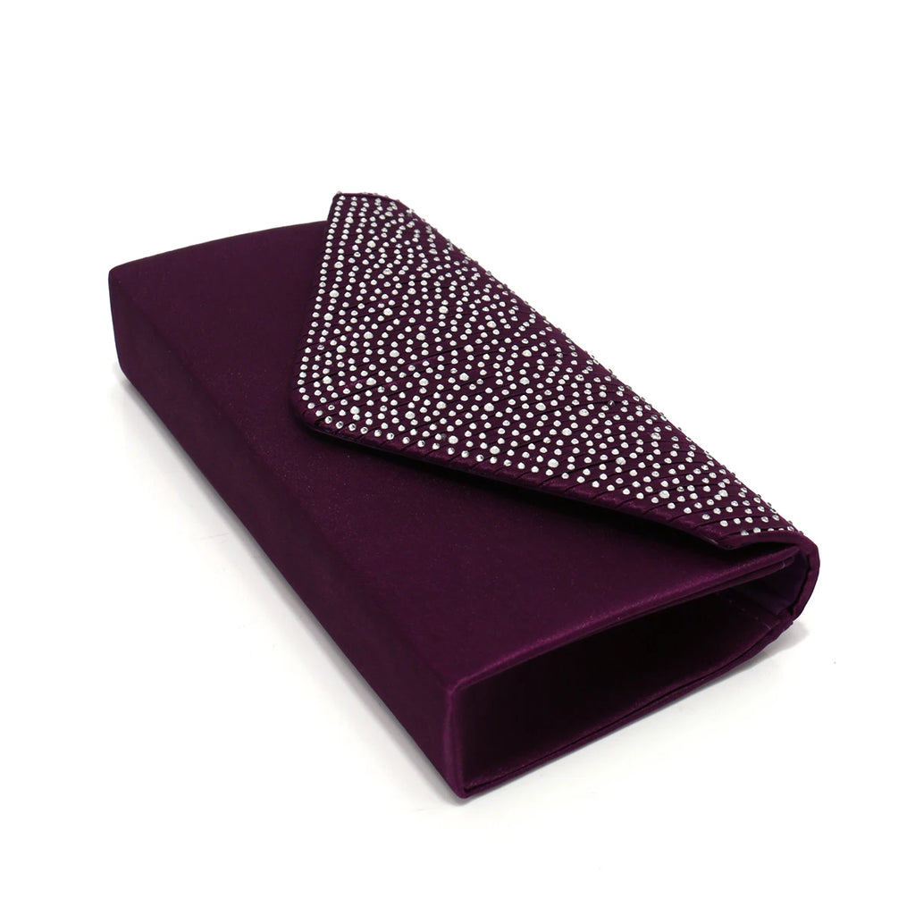 Rhinestones Women Evening Bags Small Envelope Design Handbags Satin Shoulder Chain Handbags Glitter Purple Color Cocktail Purse