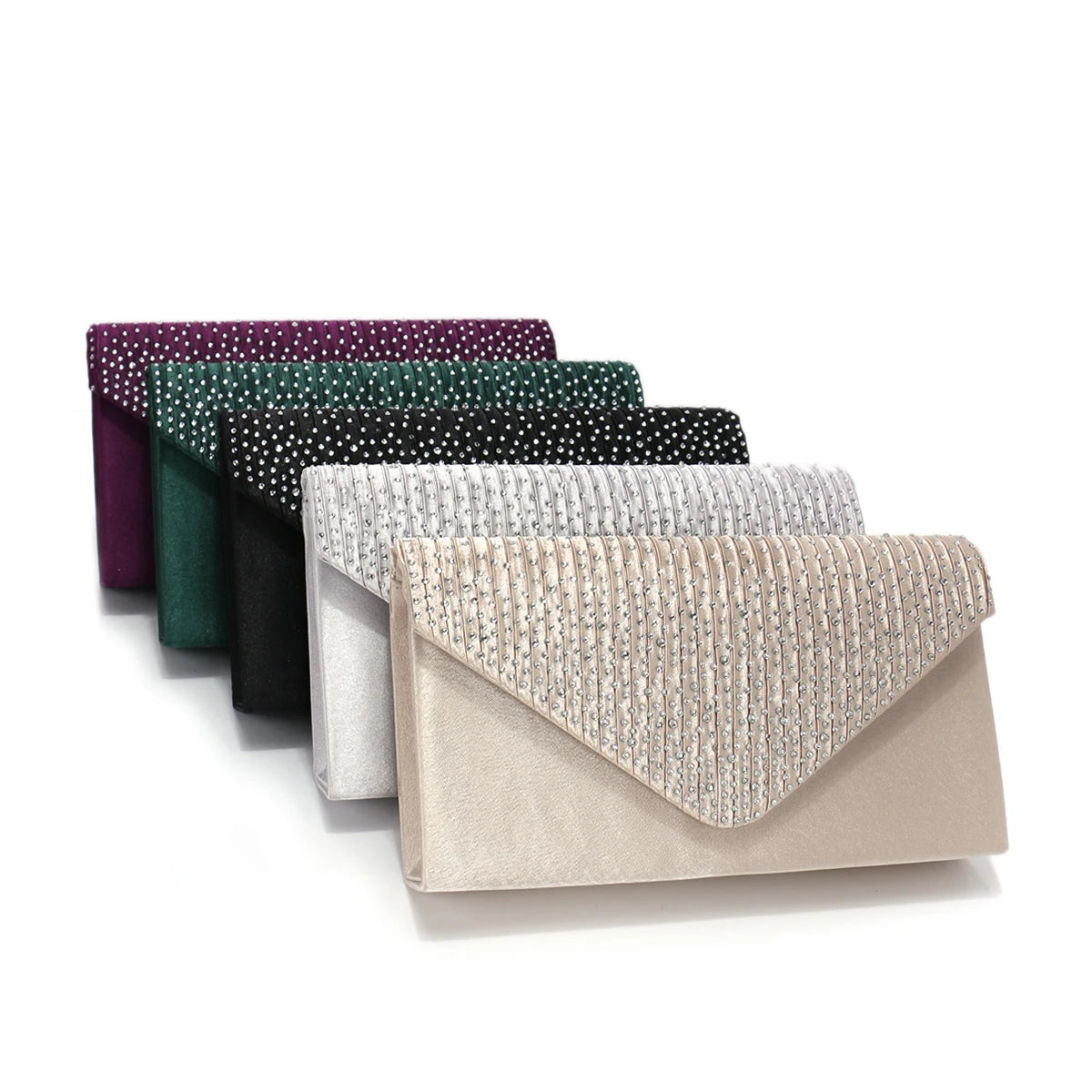 Rhinestones Women Evening Bags Small Envelope Design Handbags Satin Shoulder Chain Handbags Glitter Purple Color Cocktail Purse