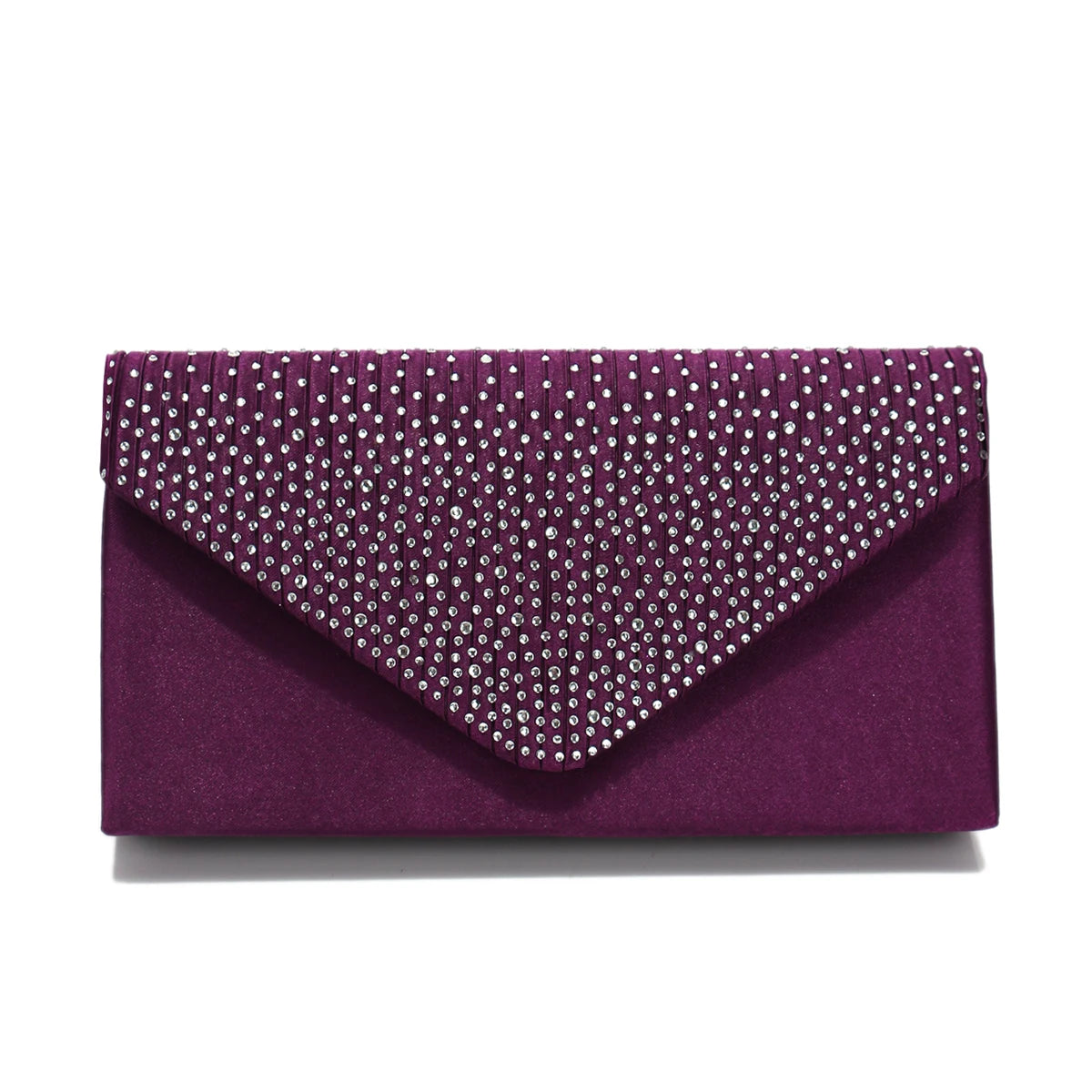 Rhinestones Women Evening Bags Small Envelope Design Handbags Satin Shoulder Chain Handbags Glitter Purple Color Cocktail Purse