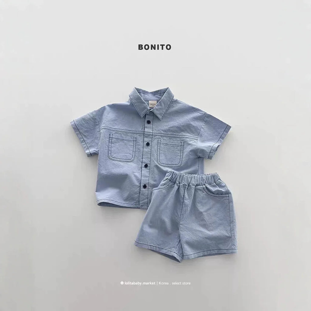 Childrens Clothing for Infants and Toddlers Boys and Girls 2026 New Denim Shirt and Shorts Set Fashionable Summer Two-piece Set