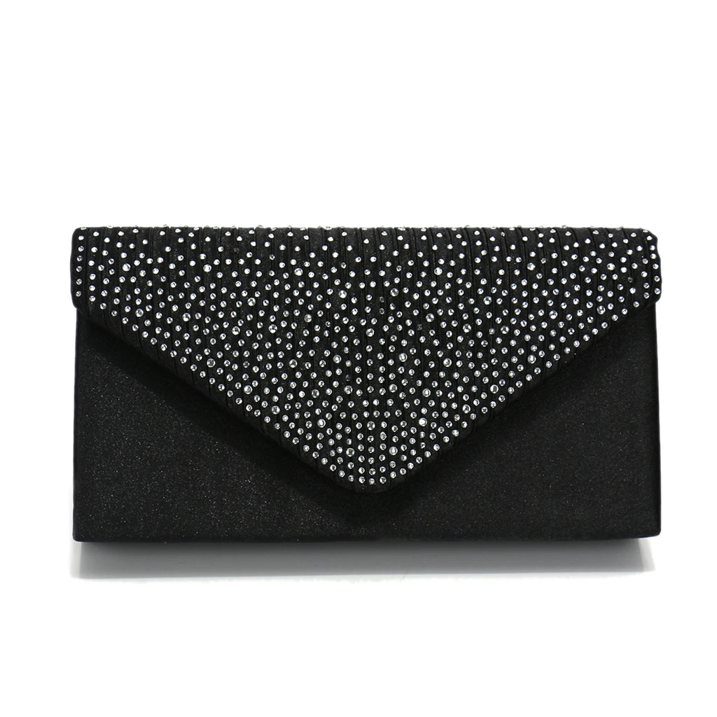 Rhinestones Women Evening Bags Small Envelope Design Handbags Satin Shoulder Chain Handbags Glitter Purple Color Cocktail Purse