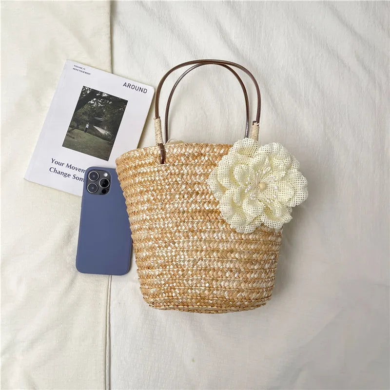 Simple Design Straw Handbags For Women Handmade Telescopic design   Comfortable handbag Summer fashion Pack Bucket Bag