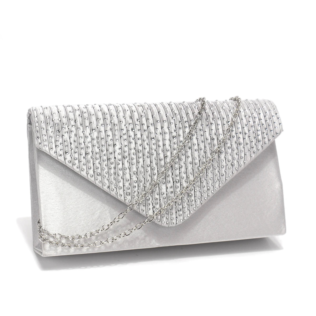 Rhinestones Women Evening Bags Small Envelope Design Handbags Satin Shoulder Chain Handbags Glitter Purple Color Cocktail Purse