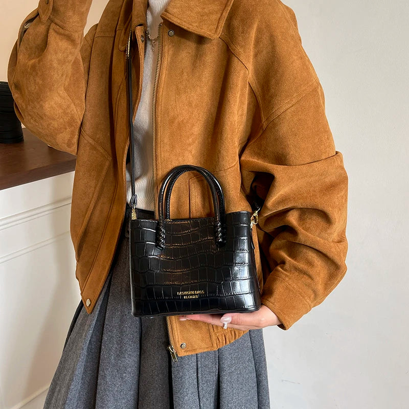 Classic Handbag Women's Bag Black Crocodile Pattern Crossbody Bag Female Pu Leather Commute Bag Top Brand Small Shoulder Bag