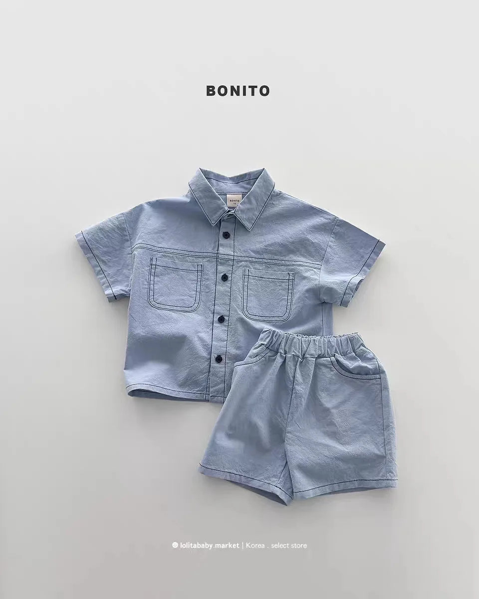 Childrens Clothing for Infants and Toddlers Boys and Girls 2026 New Denim Shirt and Shorts Set Fashionable Summer Two-piece Set