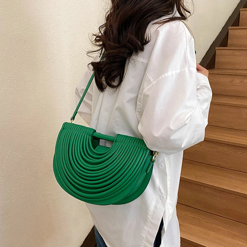 Handbags for Women. New Gold Luxury Designer Brand Handwoven Noodle Bags Rope Knotted Pulled Half Moon Silver Evening Clutch