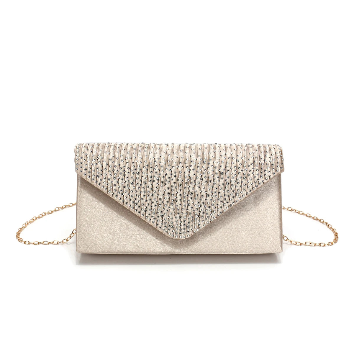 Rhinestones Women Evening Bags Small Envelope Design Handbags Satin Shoulder Chain Handbags Glitter Purple Color Cocktail Purse