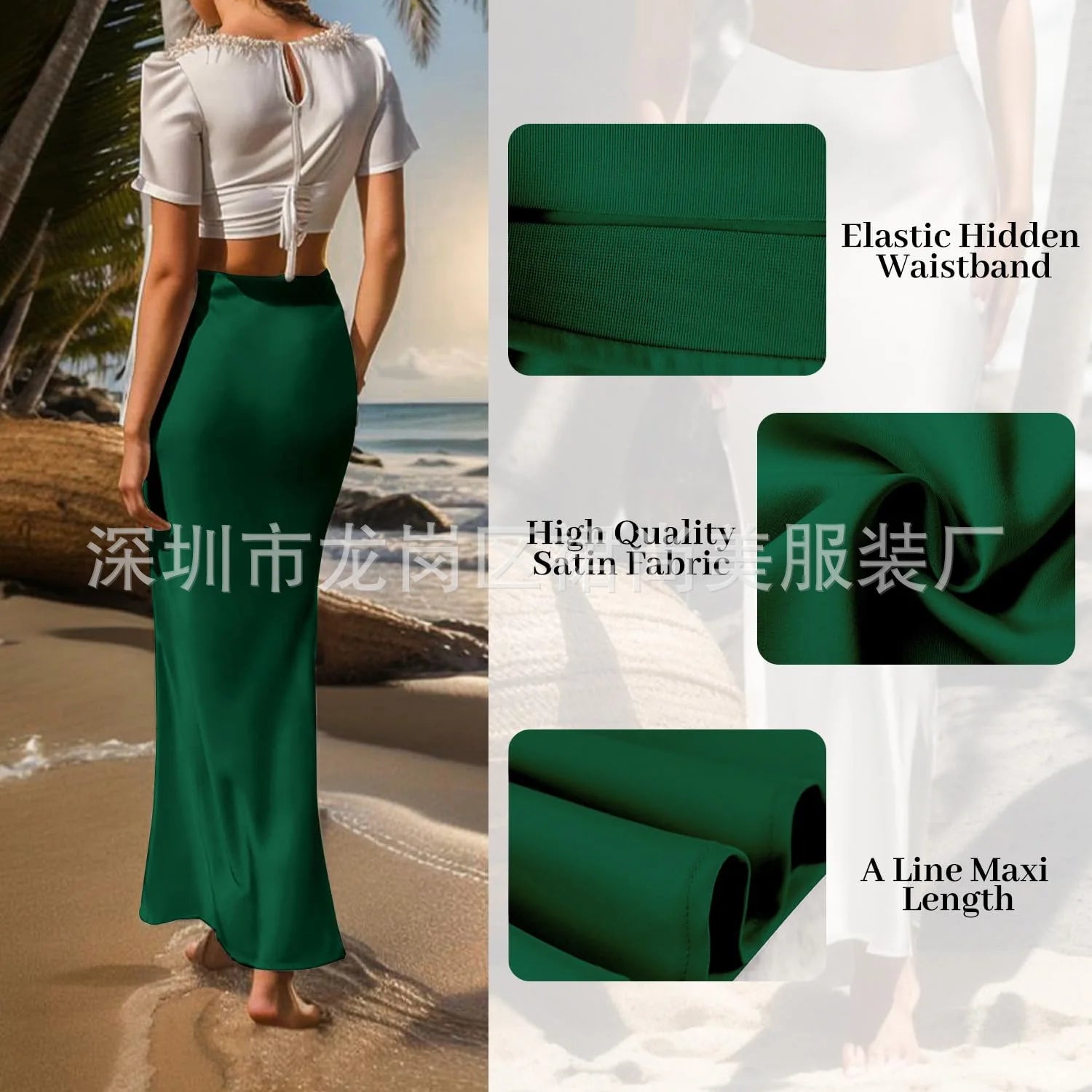 Elegant Faux Silk Satin Skirts for Women High Waist A-line Office Lady  Solid Color Glossy Finish Fishtail Skirt