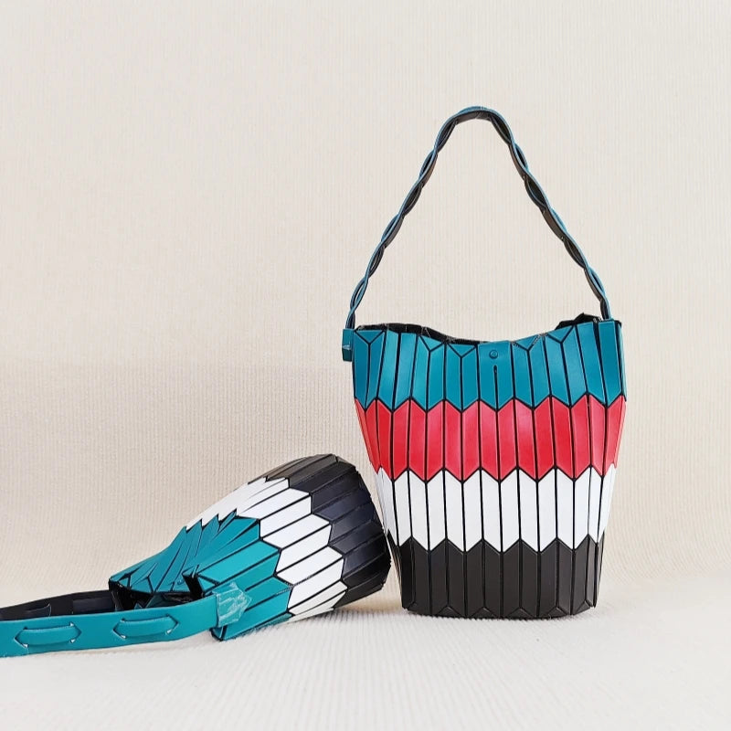 Large Capacity Geometric Diamond Work Bag Handheld Basket Bucket Bag Summer Handbag Women's Single Shoulder Underarm Bag