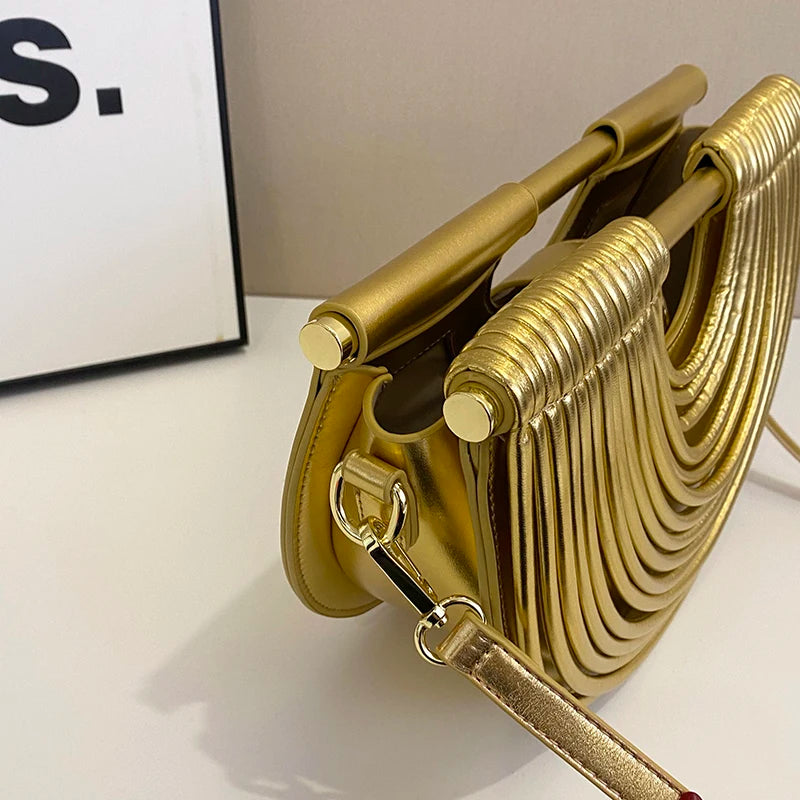 Handbags for Women. New Gold Luxury Designer Brand Handwoven Noodle Bags Rope Knotted Pulled Half Moon Silver Evening Clutch