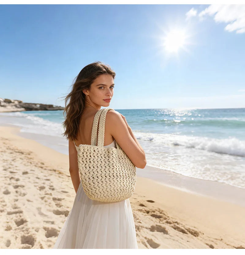 Women's Handbag 2026 New Handmade Weaving Travel Tote Buckets Bag Large Capacity Single Shoulder Underarm Bag