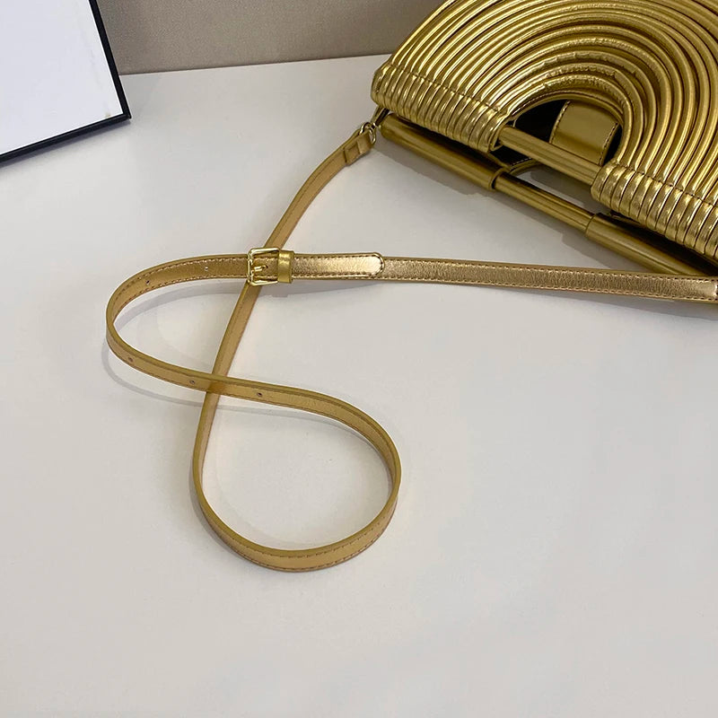 Handbags for Women. New Gold Luxury Designer Brand Handwoven Noodle Bags Rope Knotted Pulled Half Moon Silver Evening Clutch