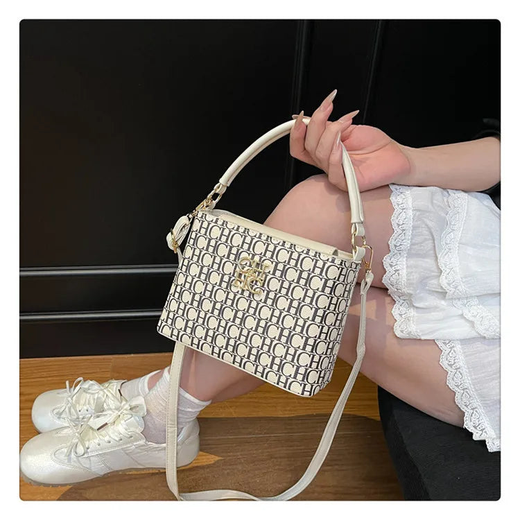 Handheld Bucket Bag For Women Shoulder Crossbody Bag Fashion Large Capacity Trendy Versatile Compartment Underarm Letter Bag