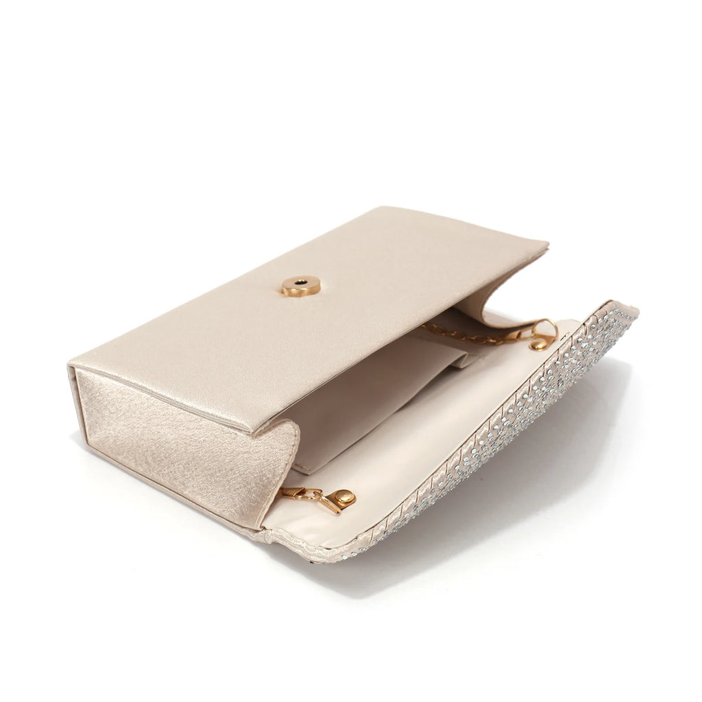 Rhinestones Women Evening Bags Small Envelope Design Handbags Satin Shoulder Chain Handbags Glitter Purple Color Cocktail Purse