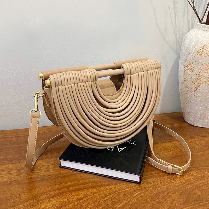 Handbags for Women. New Gold Luxury Designer Brand Handwoven Noodle Bags Rope Knotted Pulled Half Moon Silver Evening Clutch