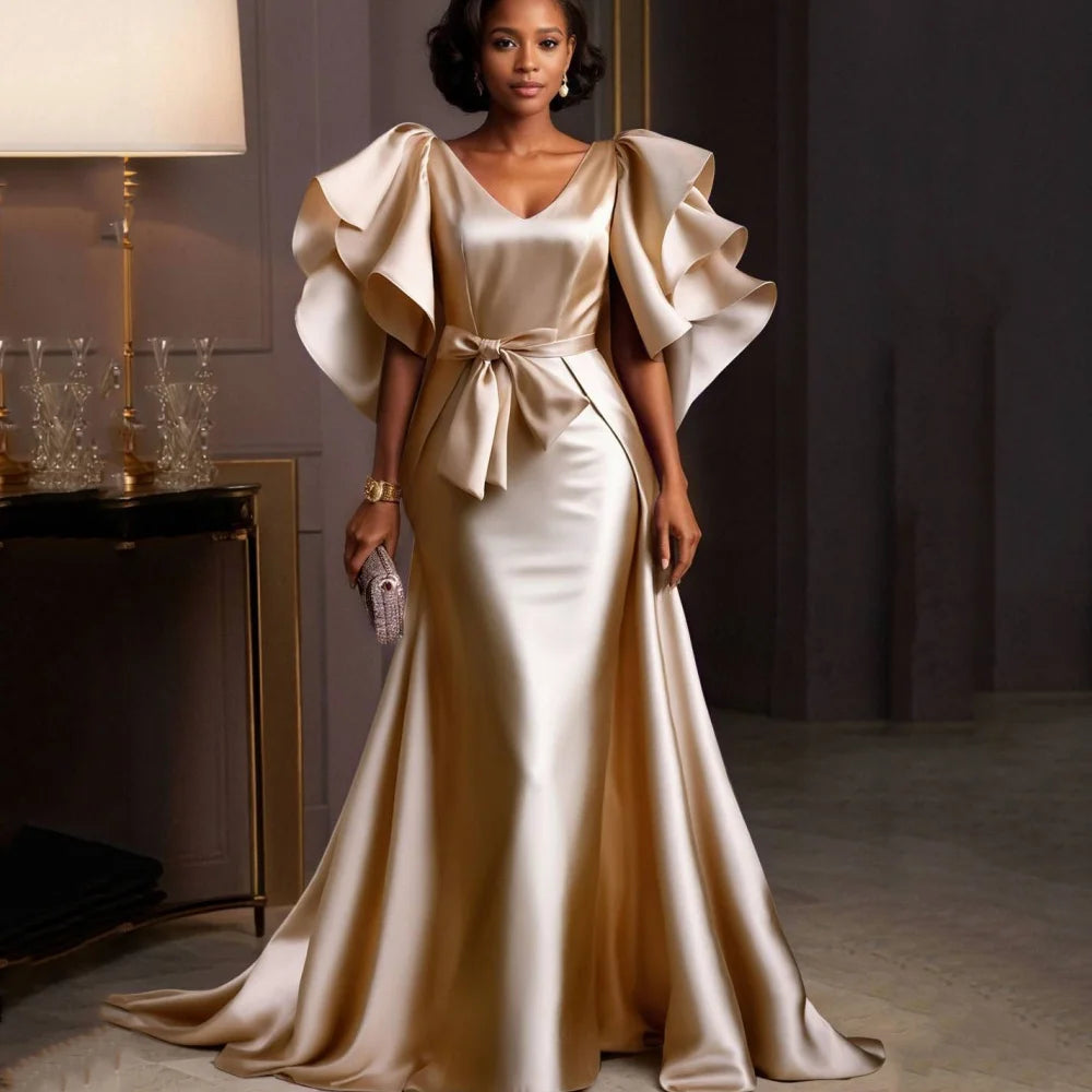 Elegant Customized Prom Dresses V Neck Mermaid Party Dresses Detachable Train Evening Dresses New فساتين سهرة