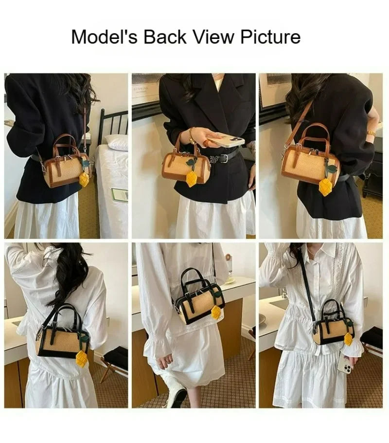 Trendy and Fashionable Woven Handbag for Women - New Style, Versatile for All Occasions, Crossbody Backpack with Boston Design.