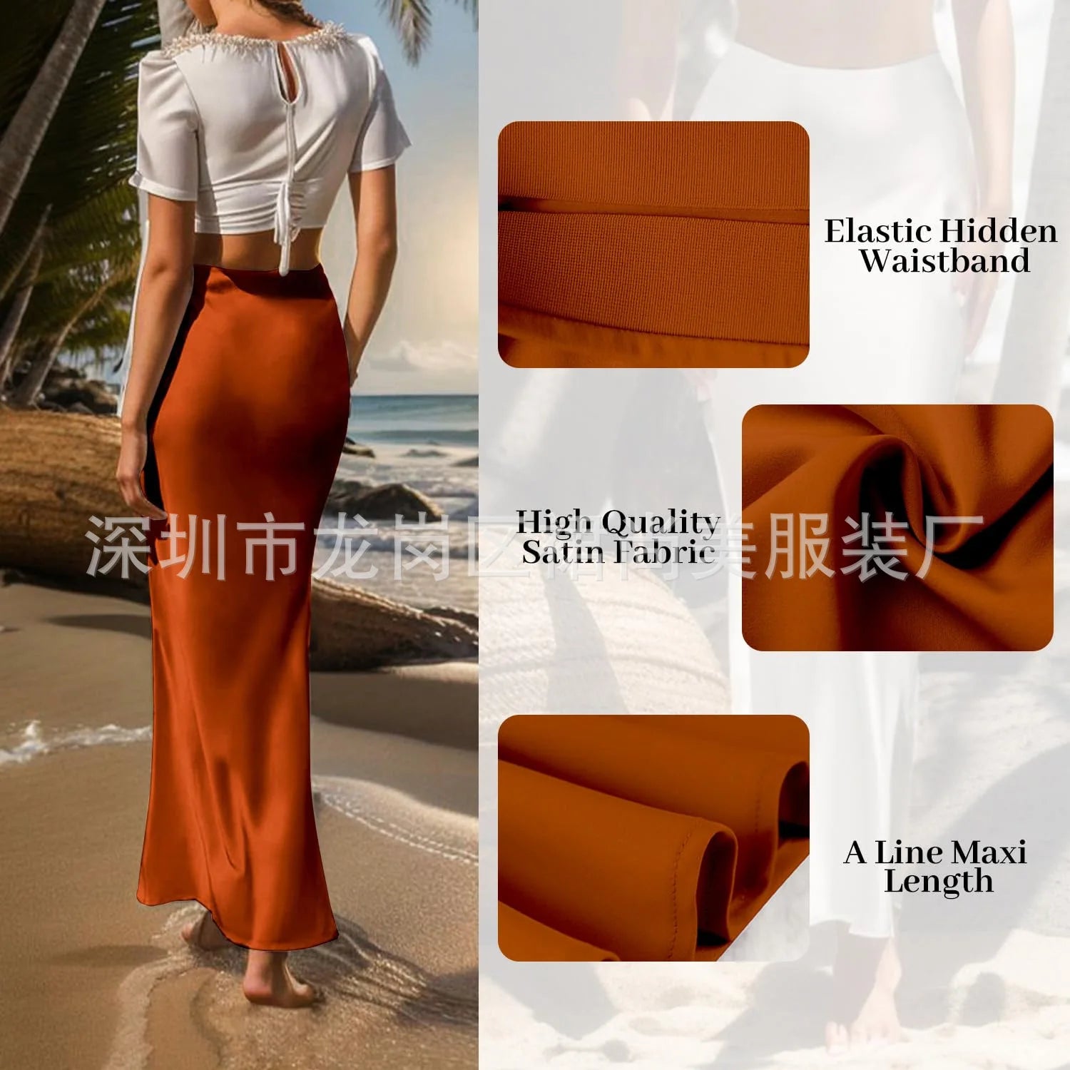 Elegant Faux Silk Satin Skirts for Women High Waist A-line Office Lady  Solid Color Glossy Finish Fishtail Skirt