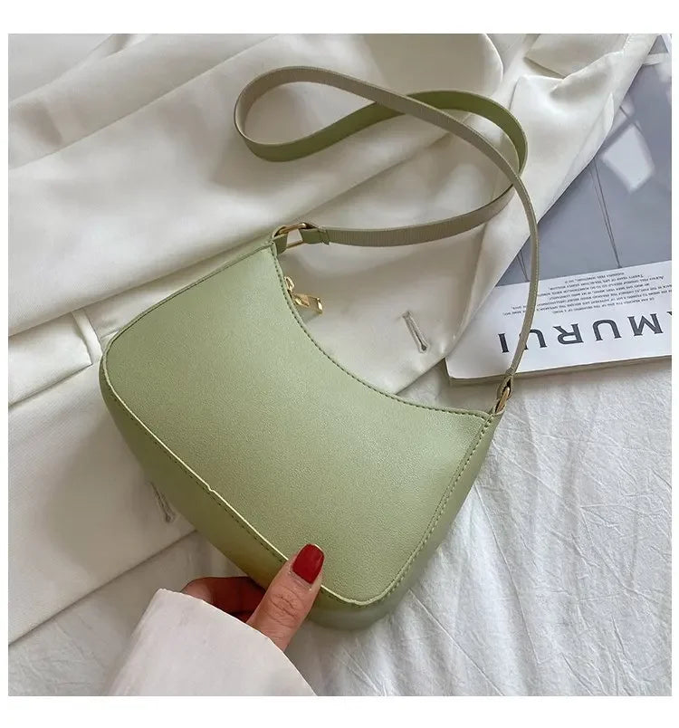 New Women's Fashion Handbags Retro Solid Color PU Leather Shoulder Underarm Bag Casual Women Hobos Handbags