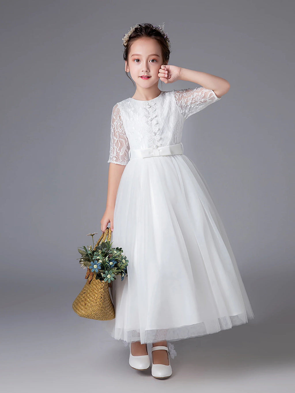 Tween Girl Summer Clothing Flower Girl Princess Dress White Ball Gown for 7 Year Old Girls Party Dresses