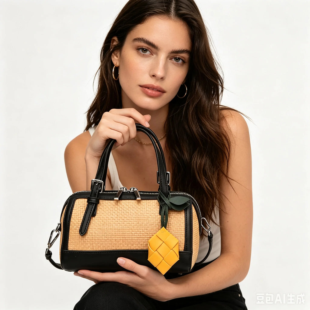 Trendy and Fashionable Woven Handbag for Women - New Style, Versatile for All Occasions, Crossbody Backpack with Boston Design.