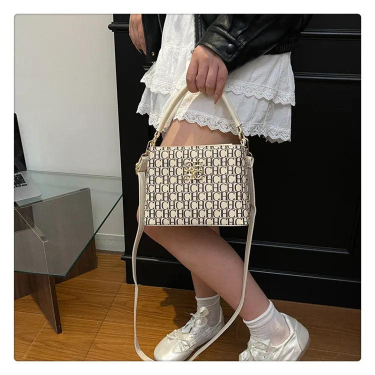 Handheld Bucket Bag For Women Shoulder Crossbody Bag Fashion Large Capacity Trendy Versatile Compartment Underarm Letter Bag