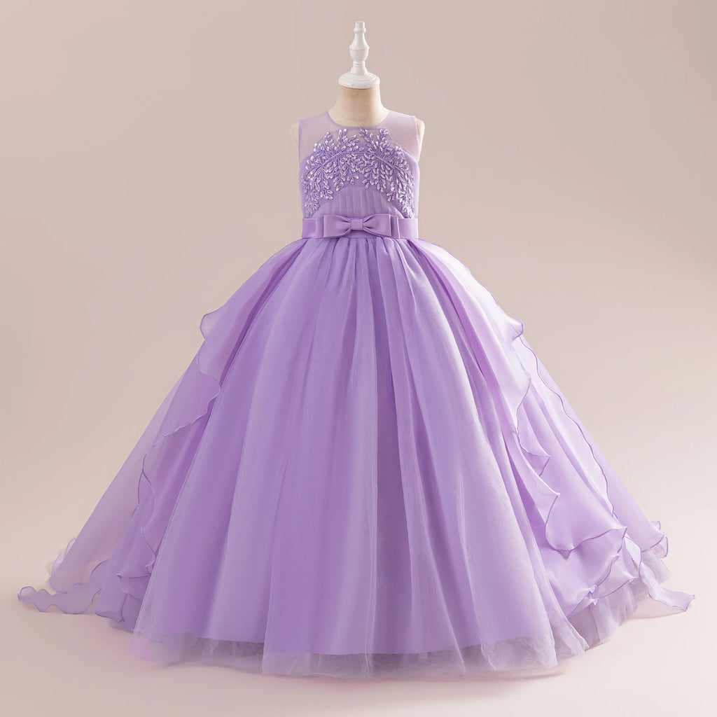 Teens Girls Sequins Princess Party Dresses White Bridesmaid Flower Kids Dresses For Girl Wedding Prom Gown Pink Birthday Vestido