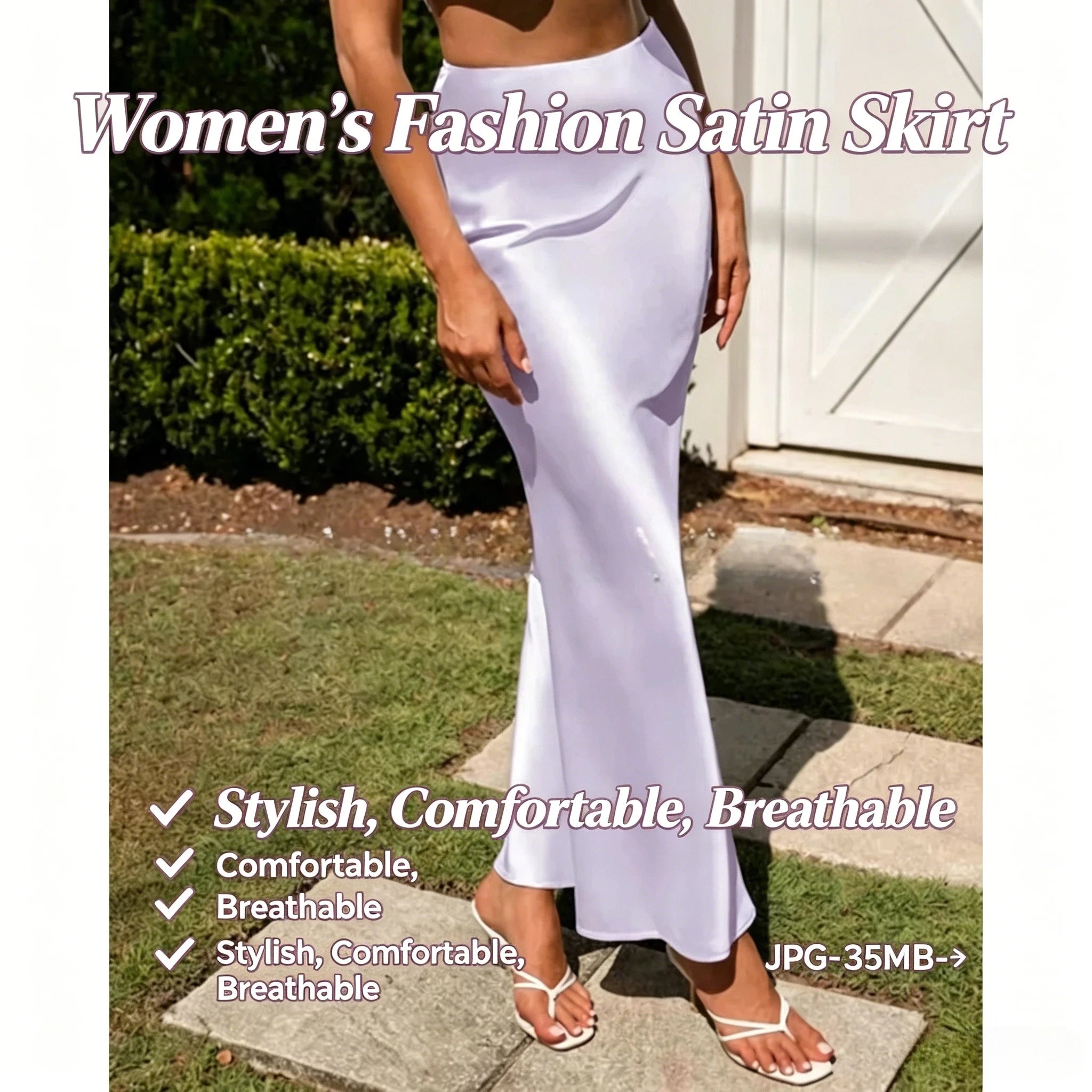 Elegant Faux Silk Satin Skirts for Women High Waist A-line Office Lady  Solid Color Glossy Finish Fishtail Skirt