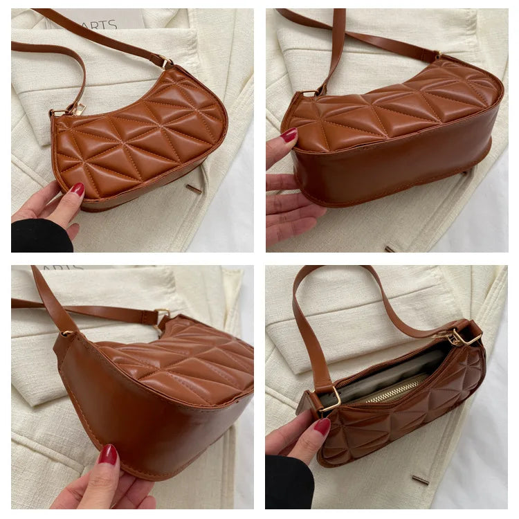 Black PU Leather Shoulder Bag Retro Solid Color Casual Female Hobos Handbags Women's Fashion Handbags Shopper Clutch Purse
