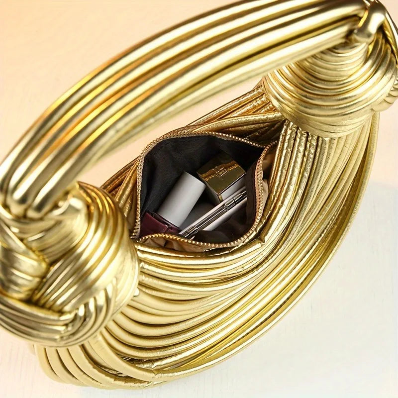 Handbags for Women 2025 New Gold Luxury Designer Brand Handwoven Noodle Bags Rope Knotted Pulled Hobo Silver Evening Clutch Chic
