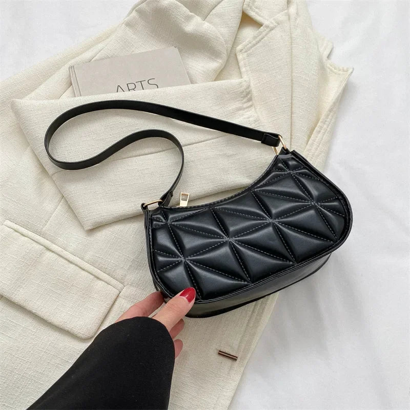 Black PU Leather Shoulder Bag Retro Solid Color Casual Female Hobos Handbags Women's Fashion Handbags Shopper Clutch Purse