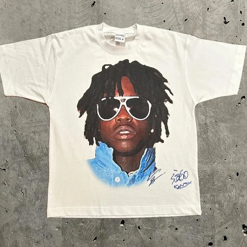 American Trendy Hip Hop Street Style T-Shirt Unisex Celebrity Portrait Print Tee Kanye Photo Top Plus Size Clothing Adult/Kids