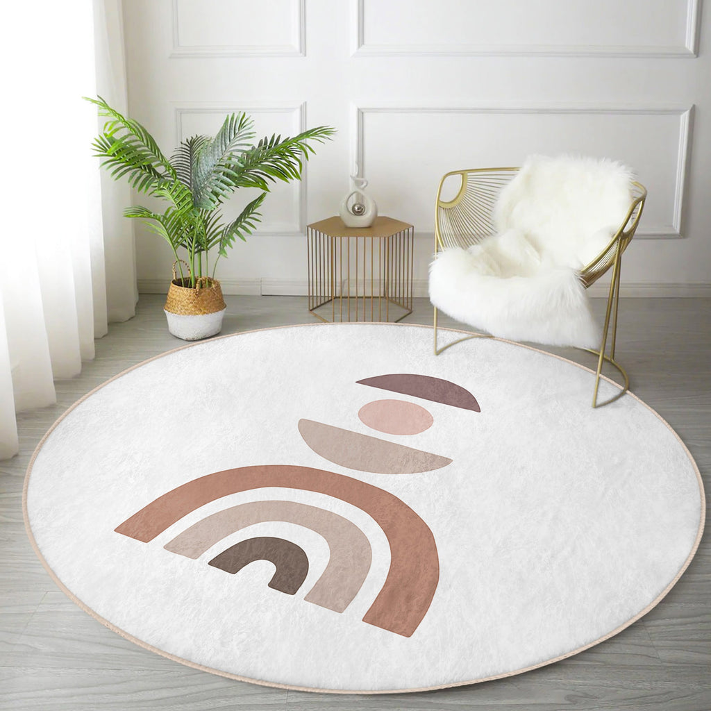 Abstract Minimalist Round Rug, Rainbow Abstract Area Rug, Minimalist