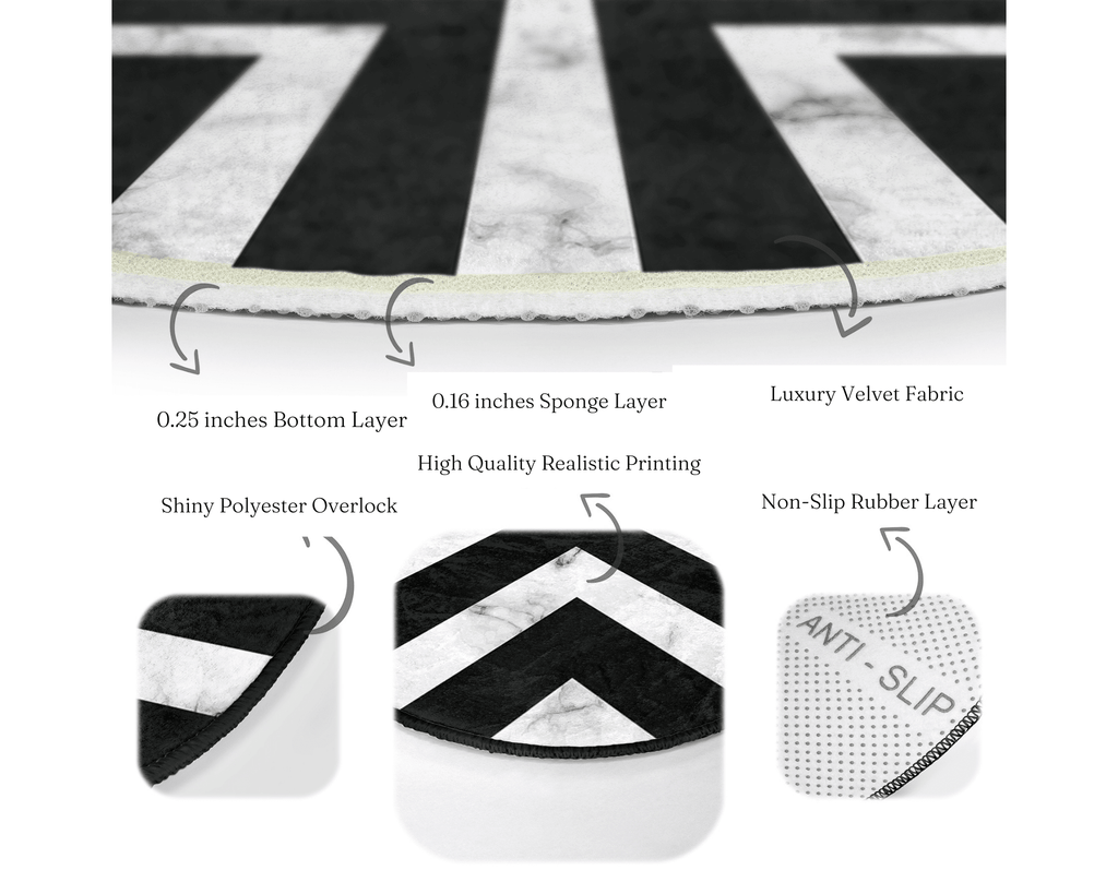 Modern Round Rug, Black and White Decorative Living Room Area Rug, Non
