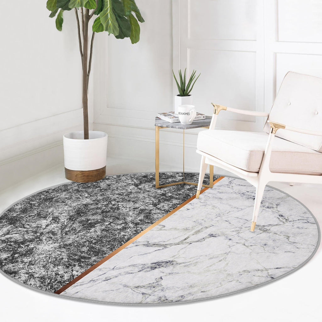 Marble Round Rug, White and Gray Circle Carpet, Anti Slip Round Rug,