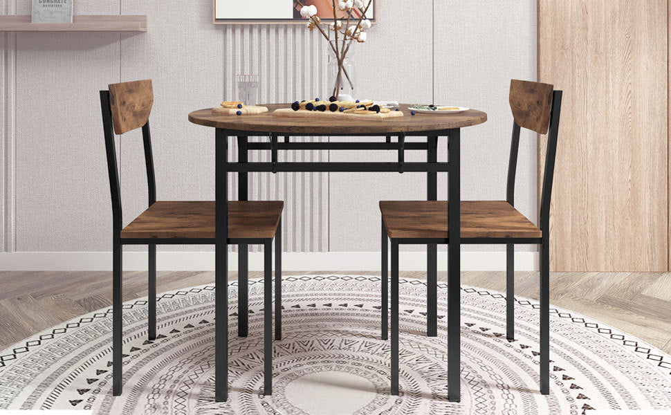 Modern 3-Piece Round Dining Table Set with Drop Leaf and 2 Chairs for