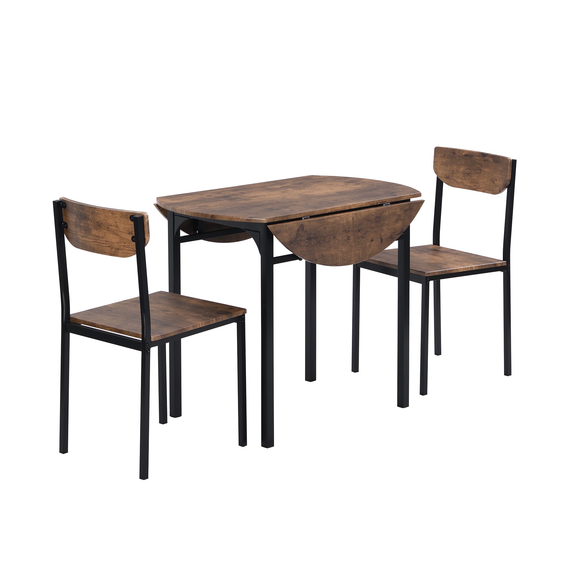 Modern 3-Piece Round Dining Table Set with Drop Leaf and 2 Chairs for