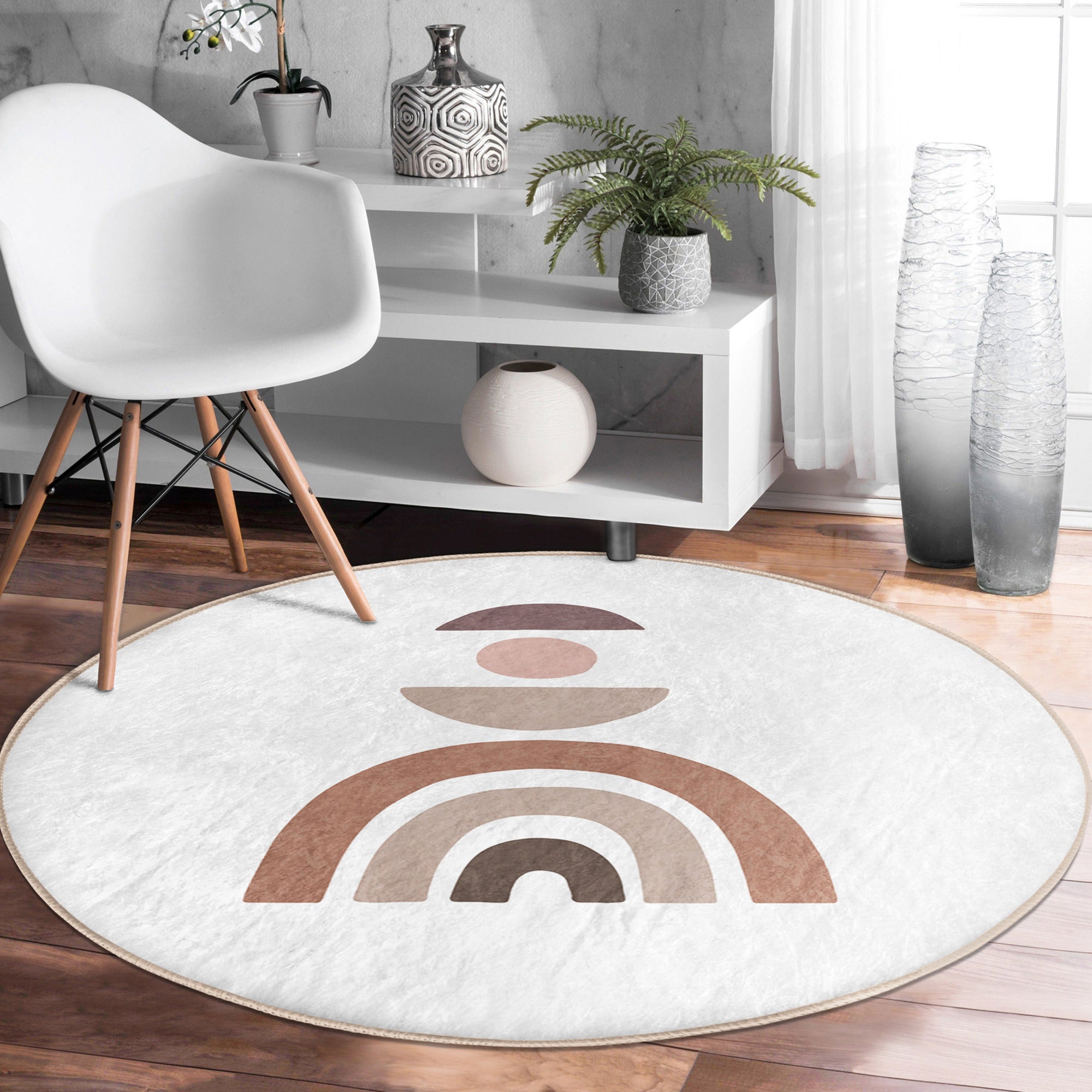 Abstract Minimalist Round Rug, Rainbow Abstract Area Rug, Minimalist